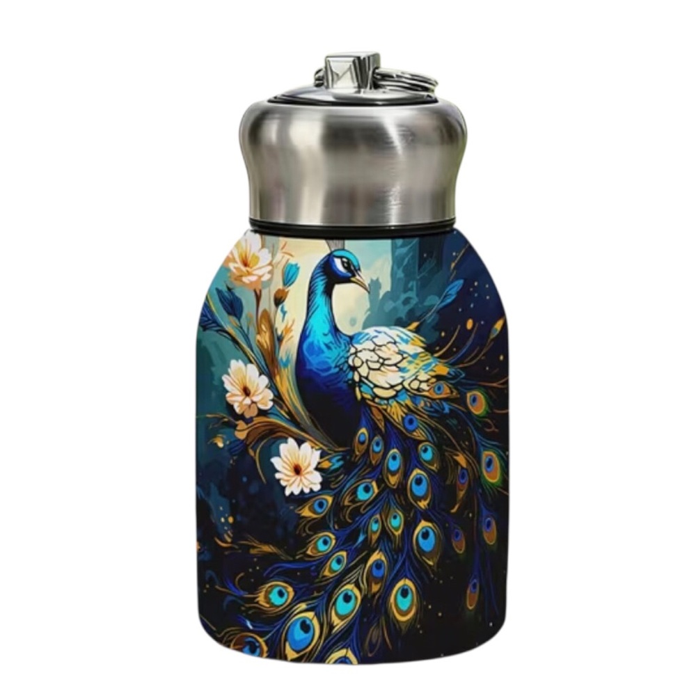 Stainless Steel Floral Peacock Water Bottle Hot/Cold 10oz Thermos $FIRM